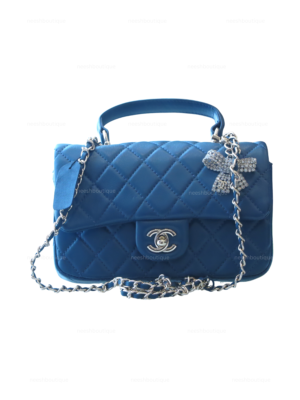 Chanel Classic Mini Flap with Top Handle Charm in Majorette Blue