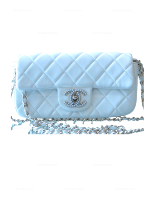 Chanel Classic Lambskin Flap Bag with Pearl-Embellished Lock – White